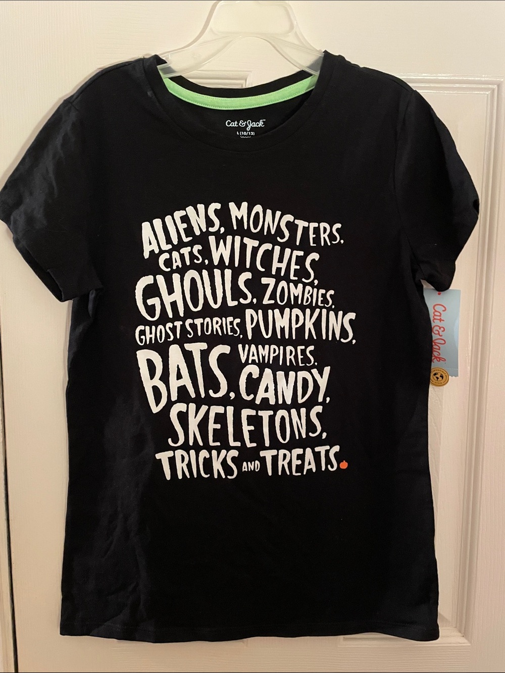 Cat & Jack Black Halloween Phrase Short Sleeve Graphic Tee NWT 10/12
